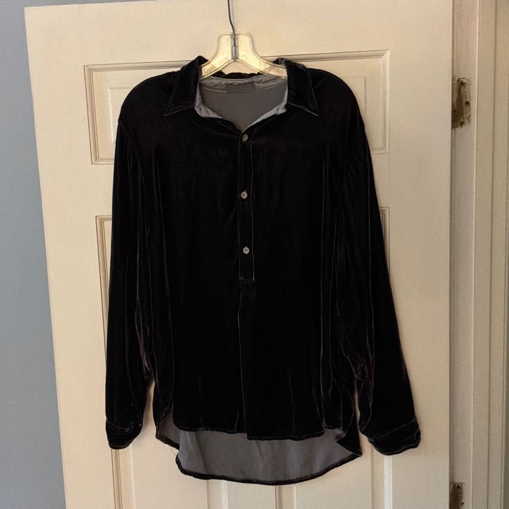 CP Shades Velvet Popover Top Purple Silk Blend Medium Boho Luxe Chic Made in USA
